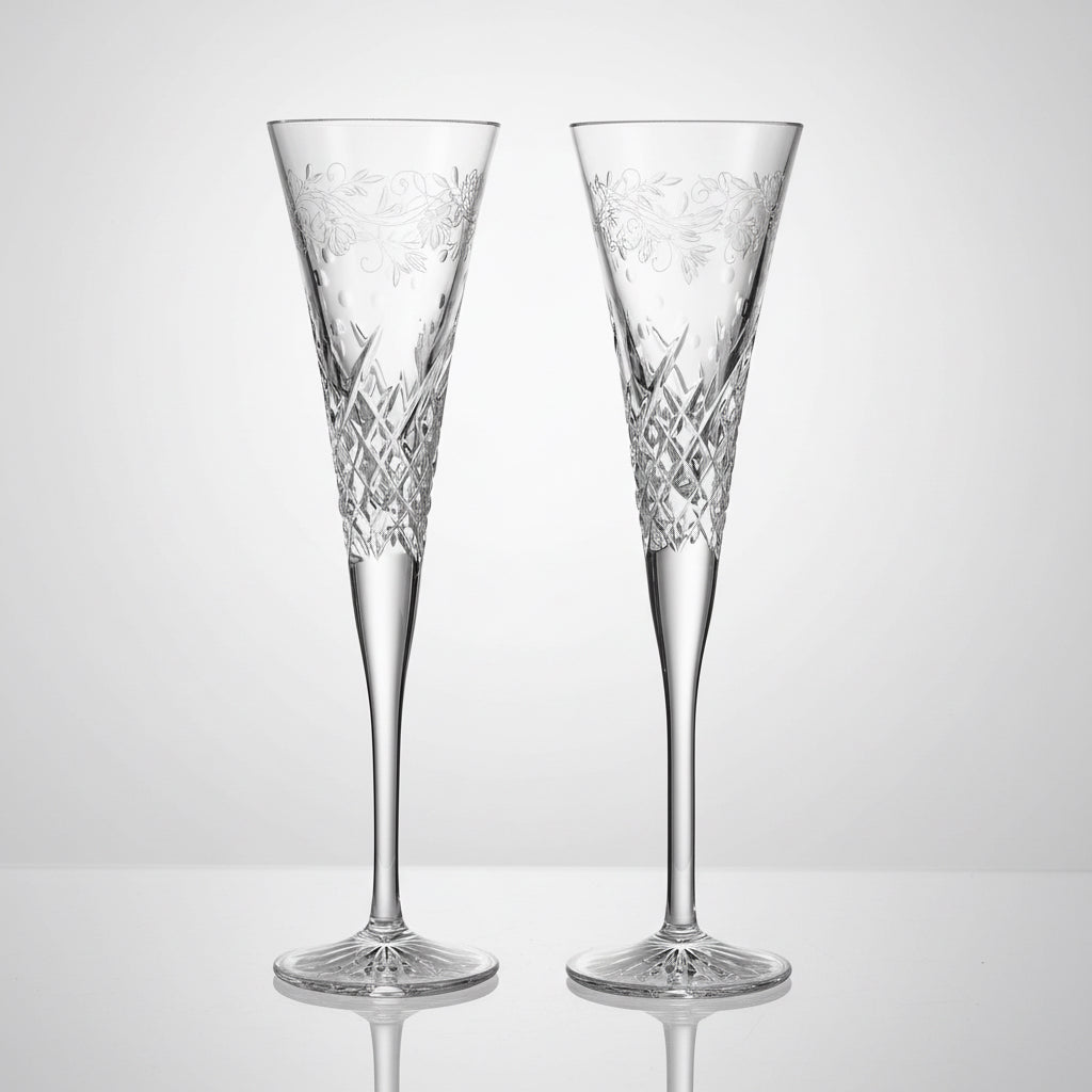 Engraved Waterford Wishes Happy Celebrations Toasting Flutes, Set of 2