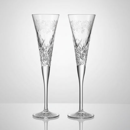 Engraved Waterford Wishes Happy Celebrations Toasting Flutes, Set of 2