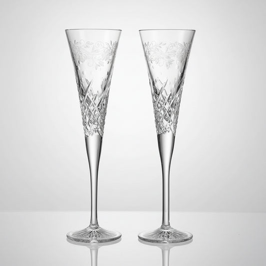 Engraved Waterford Wishes Happy Celebrations Toasting Flutes, Set of 2